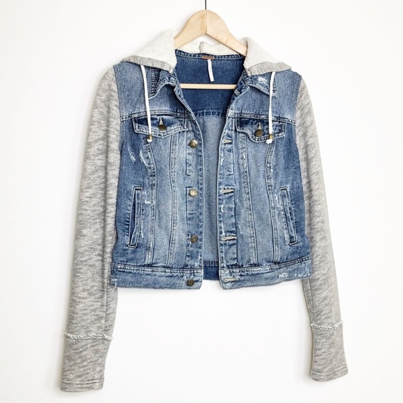Free People Throwback denim knit, hooded jacket - Picture 13 of 15